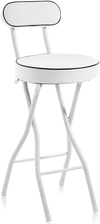 UWEAR 1 PCS Folding Bar Stool with Back, Tall Foldable Stool Leather Padded Portable Stools Counter Height Foldable Stools Chairs Collapsible Stool for Adults Kitchen Island (Black)