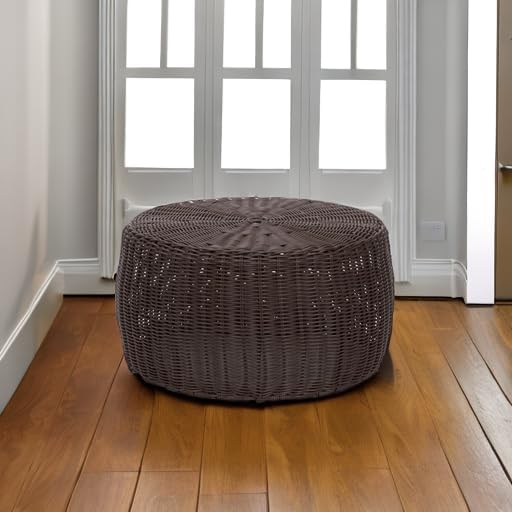 Household Essentials ML-5005 Resin Wicker Footstool Ottoman | Brown(16"D x 16"W x 9"H)