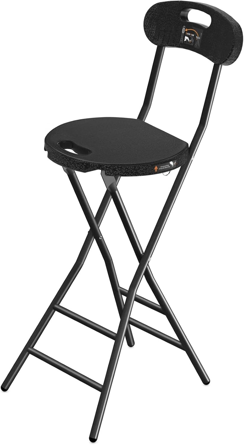 Rfiver Folding Stool with Back, Heavy Duty Foldable Stools for Adults with Handle, Portable Folding Stool Chair (18 inch Set of 1)