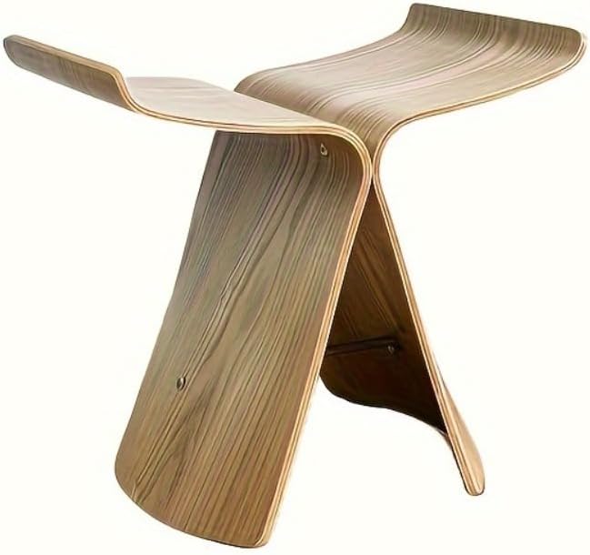 Chic Vintage Butterfly Stool - Solid Wood, Armless, Backless Design for Living Room & Entryway - Elegant Storage Solution (Walnut)
