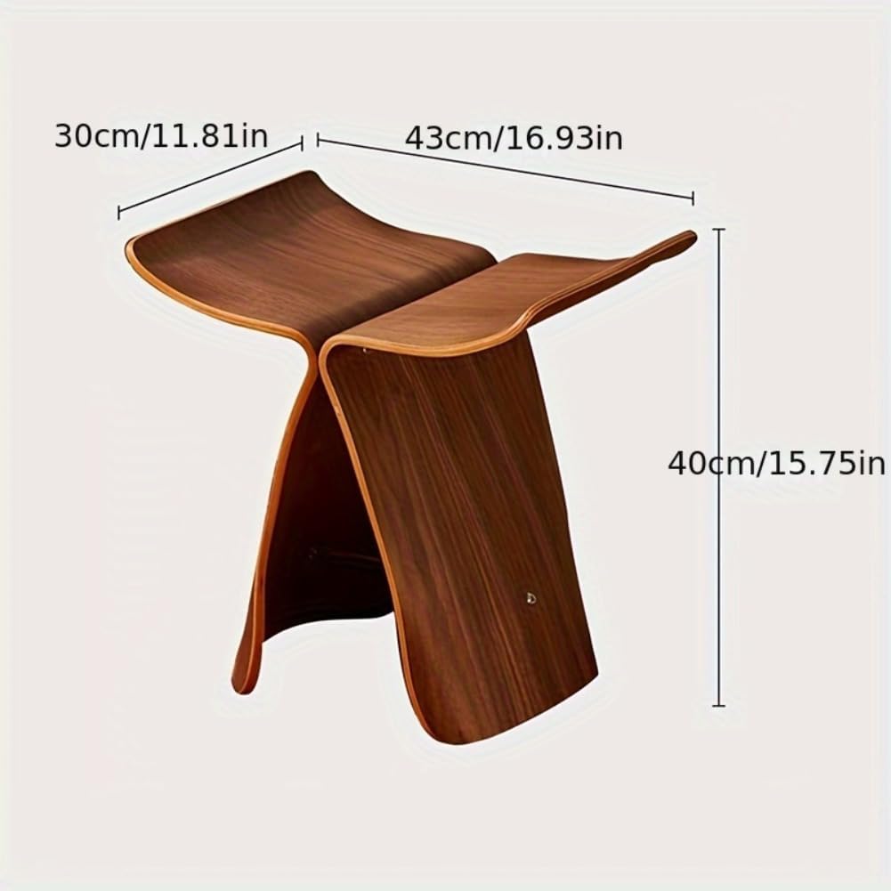 Chic Vintage Butterfly Stool - Solid Wood, Armless, Backless Design for Living Room & Entryway - Elegant Storage Solution (Walnut)