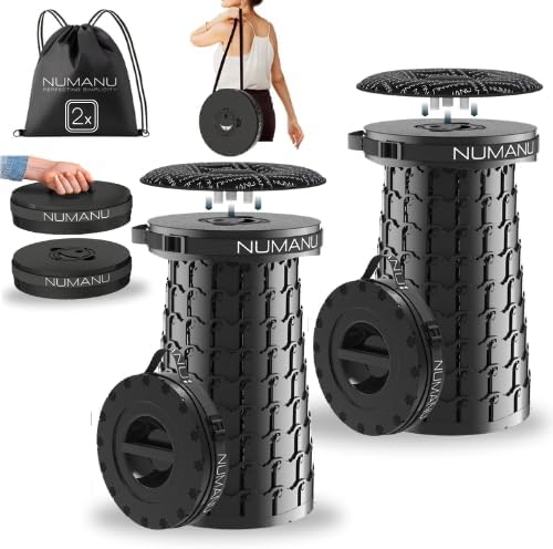 2-Pack 2025 Upgraded Collapsible Stool & Dual Carry Bag + Clips, Max 620lb Portable Folding Stool, Height Adjustable Retractable Telescopic Seat, Travel Chair, Foldable Camping Seat or Footrest