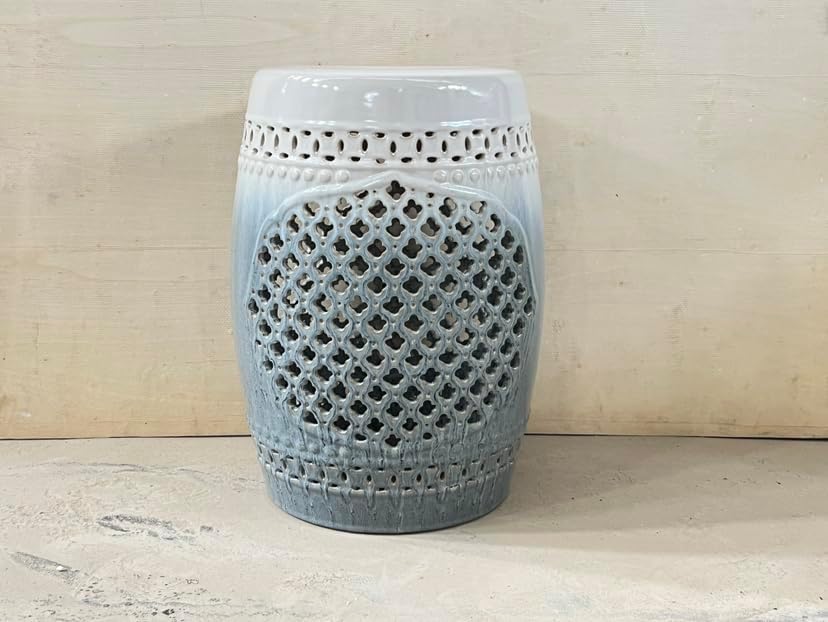 Drum Stool,Garden Stool, Decorative Ceramic Garden Stool with Glazed Hollowed Out Living Room Side Table for Changing Shoes, Suitable for Living Room, Balcony, Garden, Etc.(Gold)