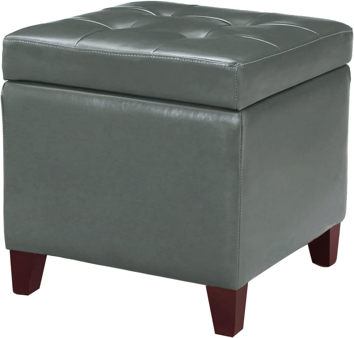 Adeco Storage Ottoman Foot Rest Stool, Leather Ottoman Footstool with Wood Legs and Hinged Lid, 18" Small Foot Stool Bench for Living Room, Bedroom, Black