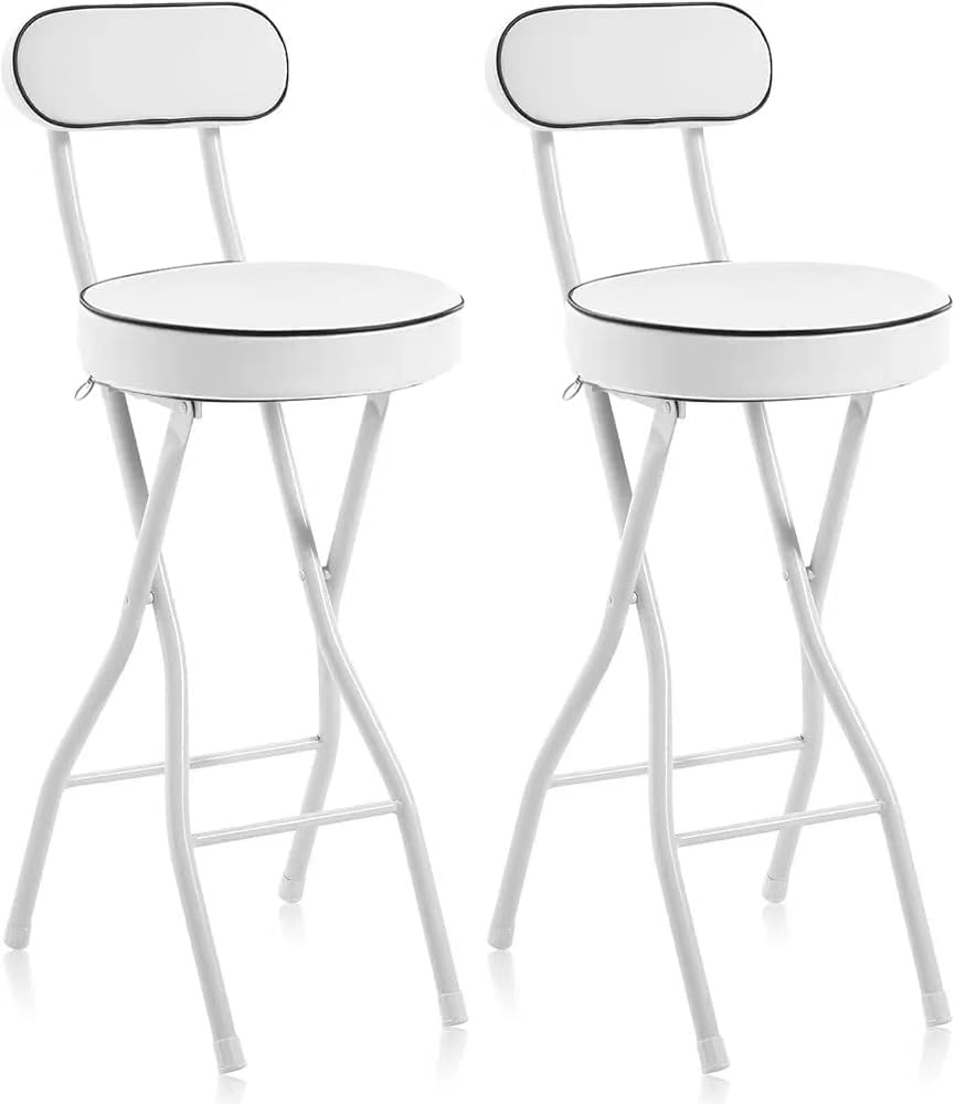 UWEAR 1 PCS Folding Bar Stool with Back, Tall Foldable Stool Leather Padded Portable Stools Counter Height Foldable Stools Chairs Collapsible Stool for Adults Kitchen Island (Black)