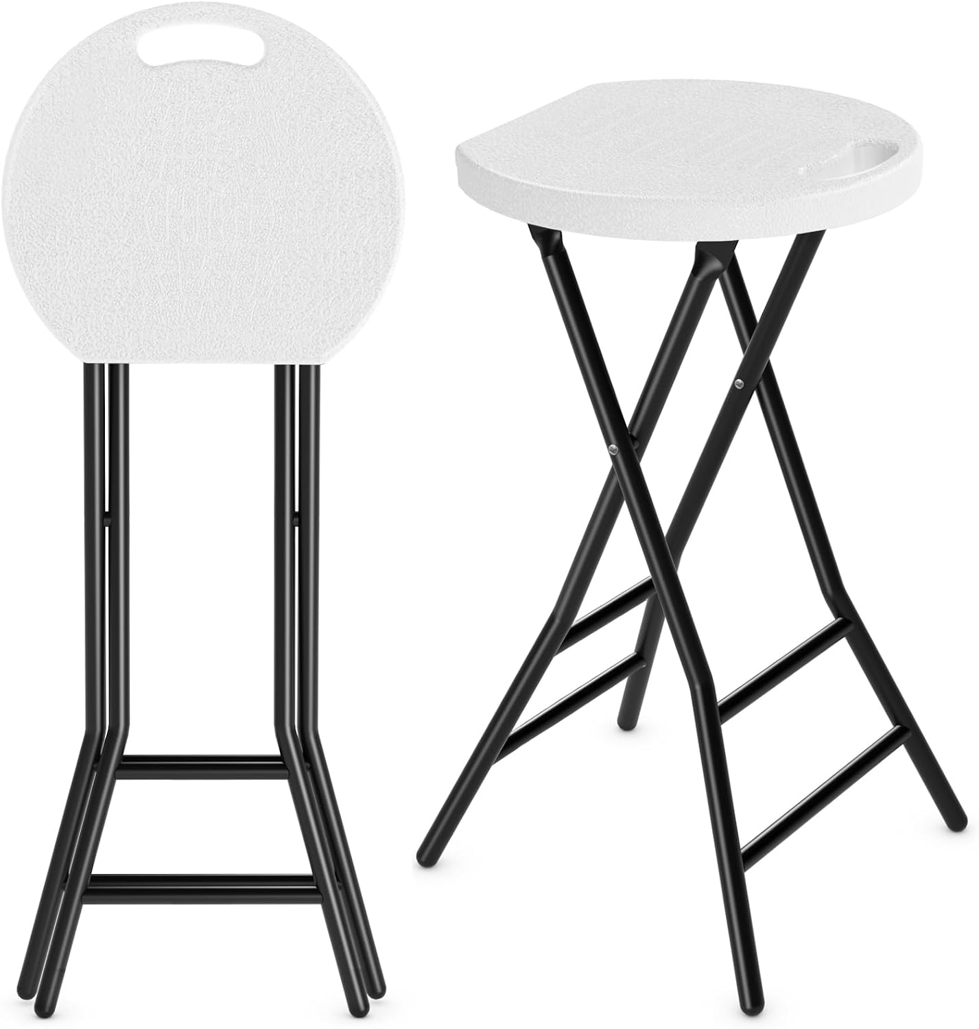 5Rcom Folding Stool, 24 inch Tall Folding Bar Stool with Safety Lock, Metal and Plastic Foldable Stool for Adults with Handle and Steel Frame Legs, 550lbs Capacity, Black