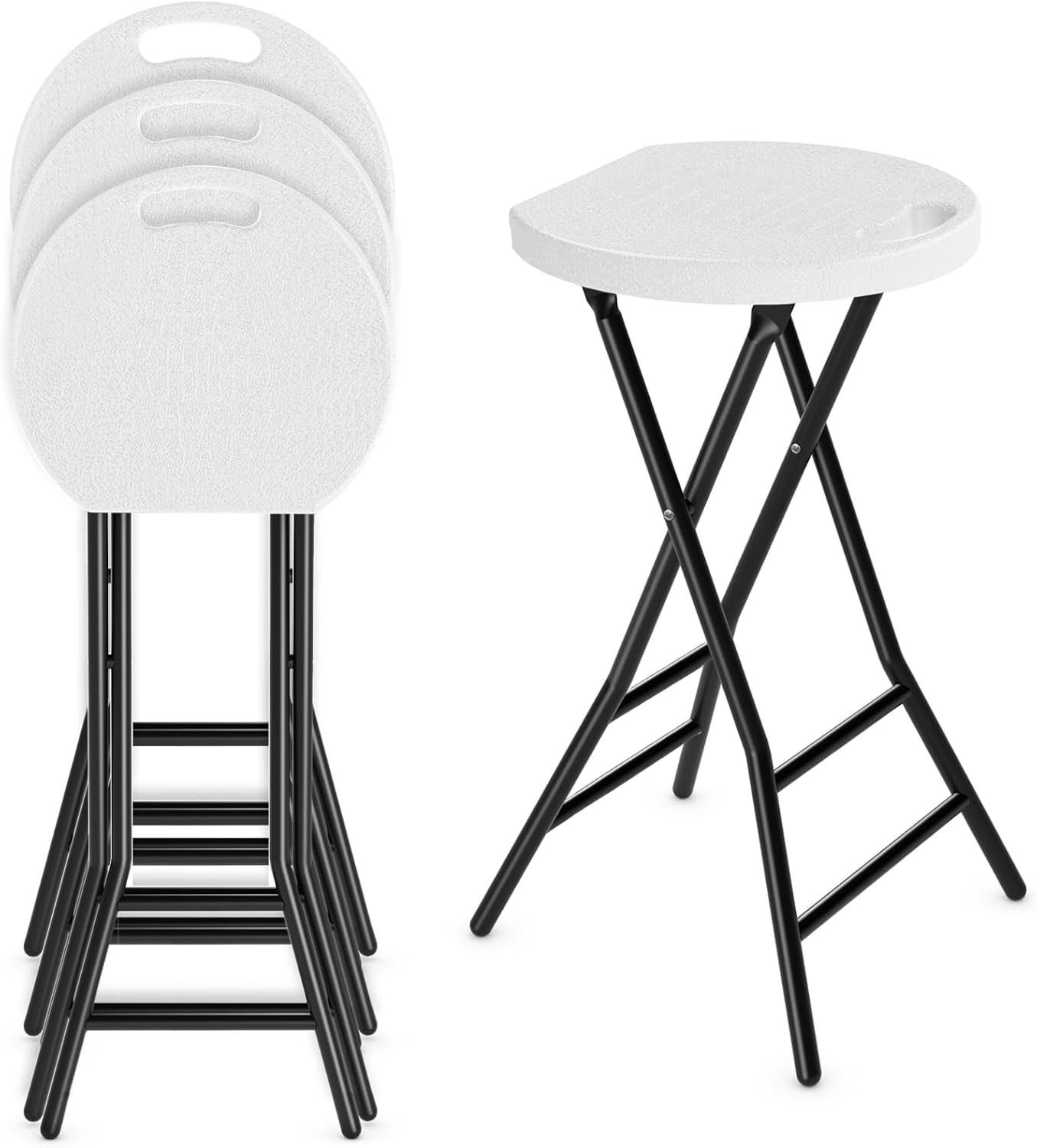 5Rcom Folding Stool, 24 inch Tall Folding Bar Stool with Safety Lock, Metal and Plastic Foldable Stool for Adults with Handle and Steel Frame Legs, 550lbs Capacity, Black