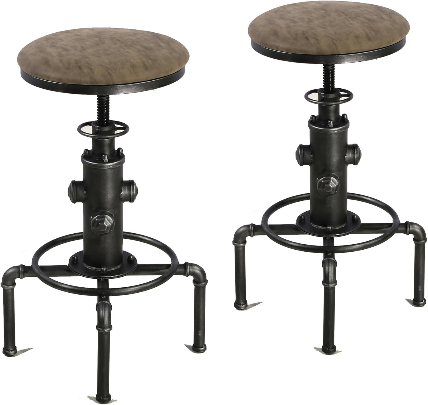 Topower Aged Antique Vintage Industrial Barstool Solid Wood Water Pipe Fire Hydrant Design Cafe Coffee Industrial Bar Stool Set of 2 Antique White