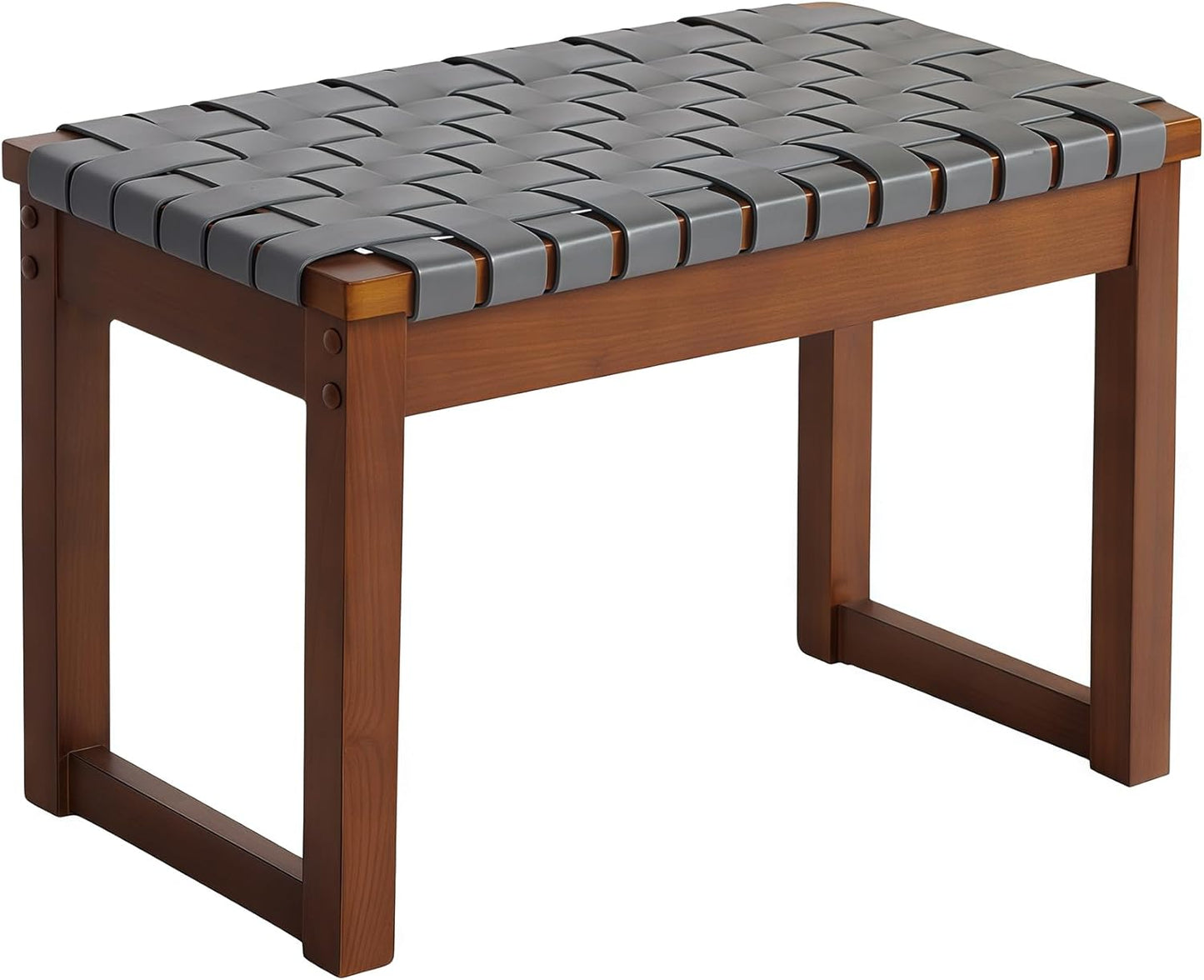 CangLong 27 Inch Wide Rectangle Ottoman Bench Grey Footstool, Linen Look Polyester Fabric for Living Room, Bedroom, Grey