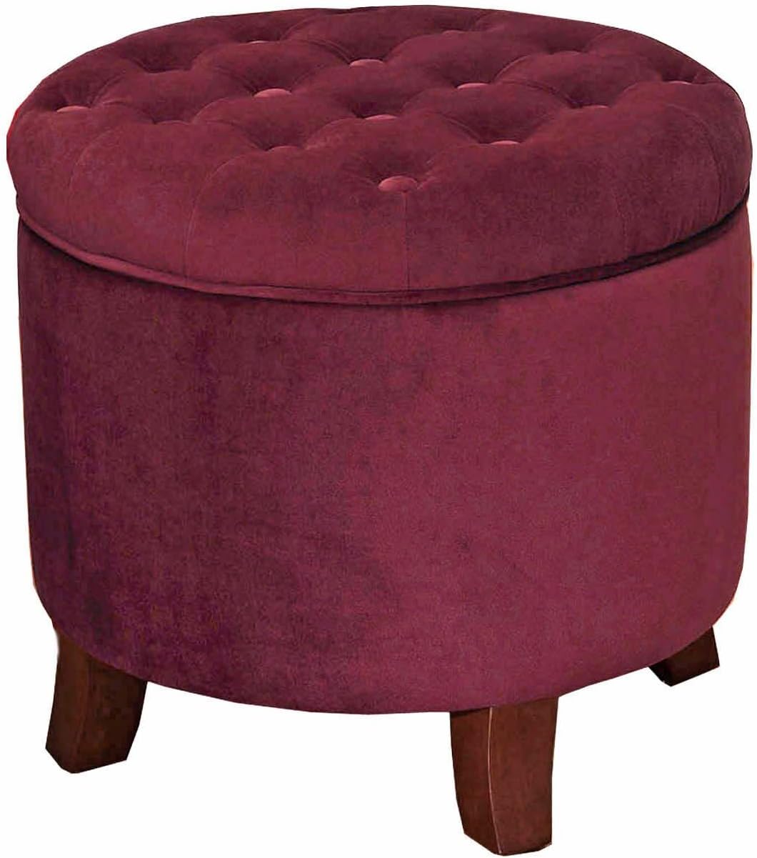 HomePop by Kinfine Fabric Upholstered Round Storage Ottoman - Button Tufted Ottoman with Removable Lid, Teal Woven