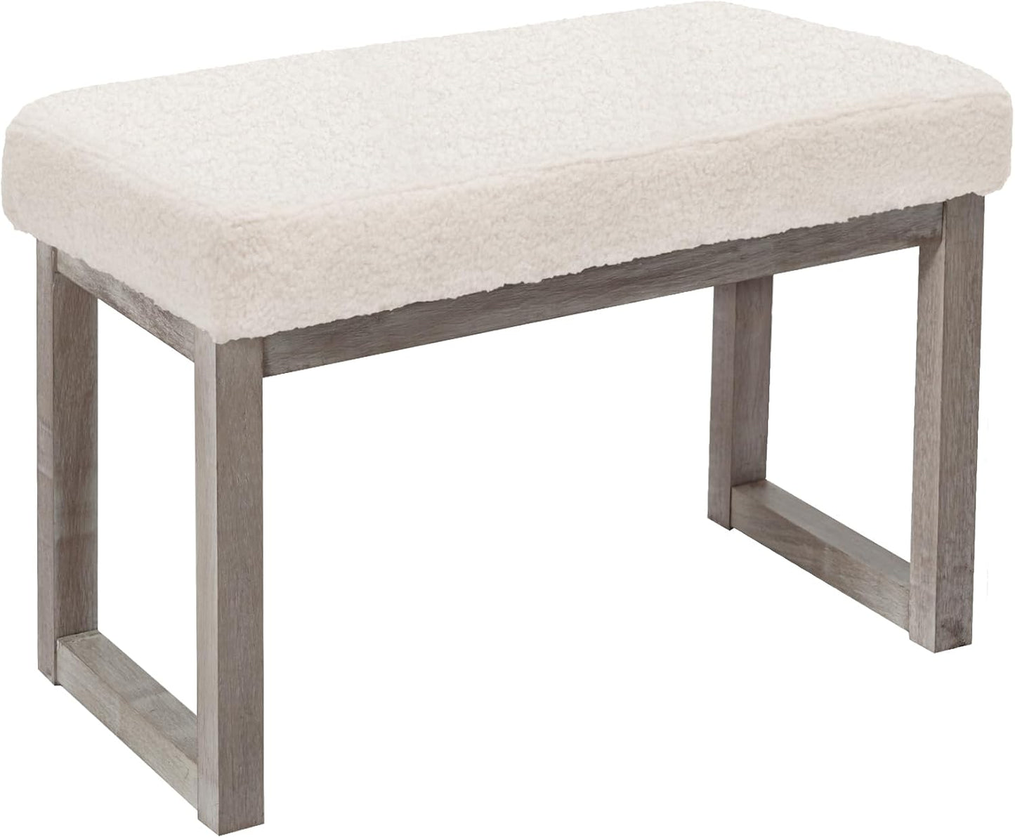 CangLong 27 Inch Wide Rectangle Ottoman Bench Grey Footstool, Linen Look Polyester Fabric for Living Room, Bedroom, Grey