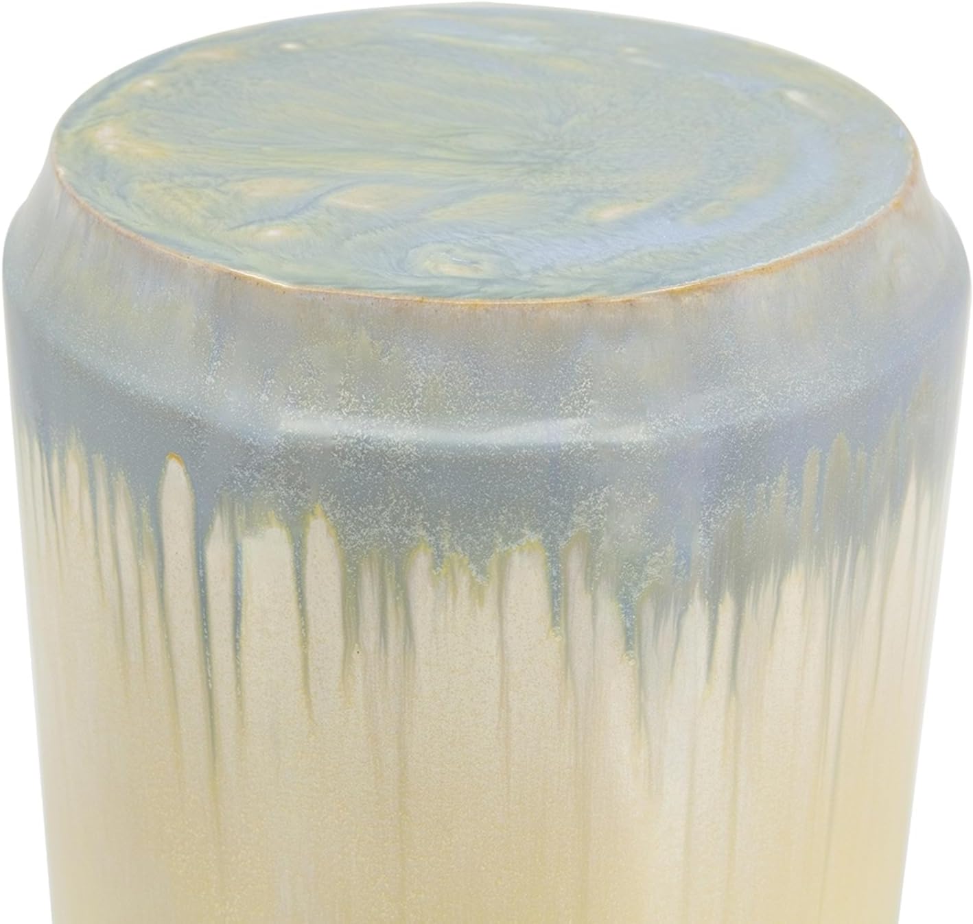 Asian Aesthetics Allure Glaze Ceramic Stool - 13" Dia. x 18" H - Blue/Cream - Decorative Ceramic Stool with Reactive Glaze Finish