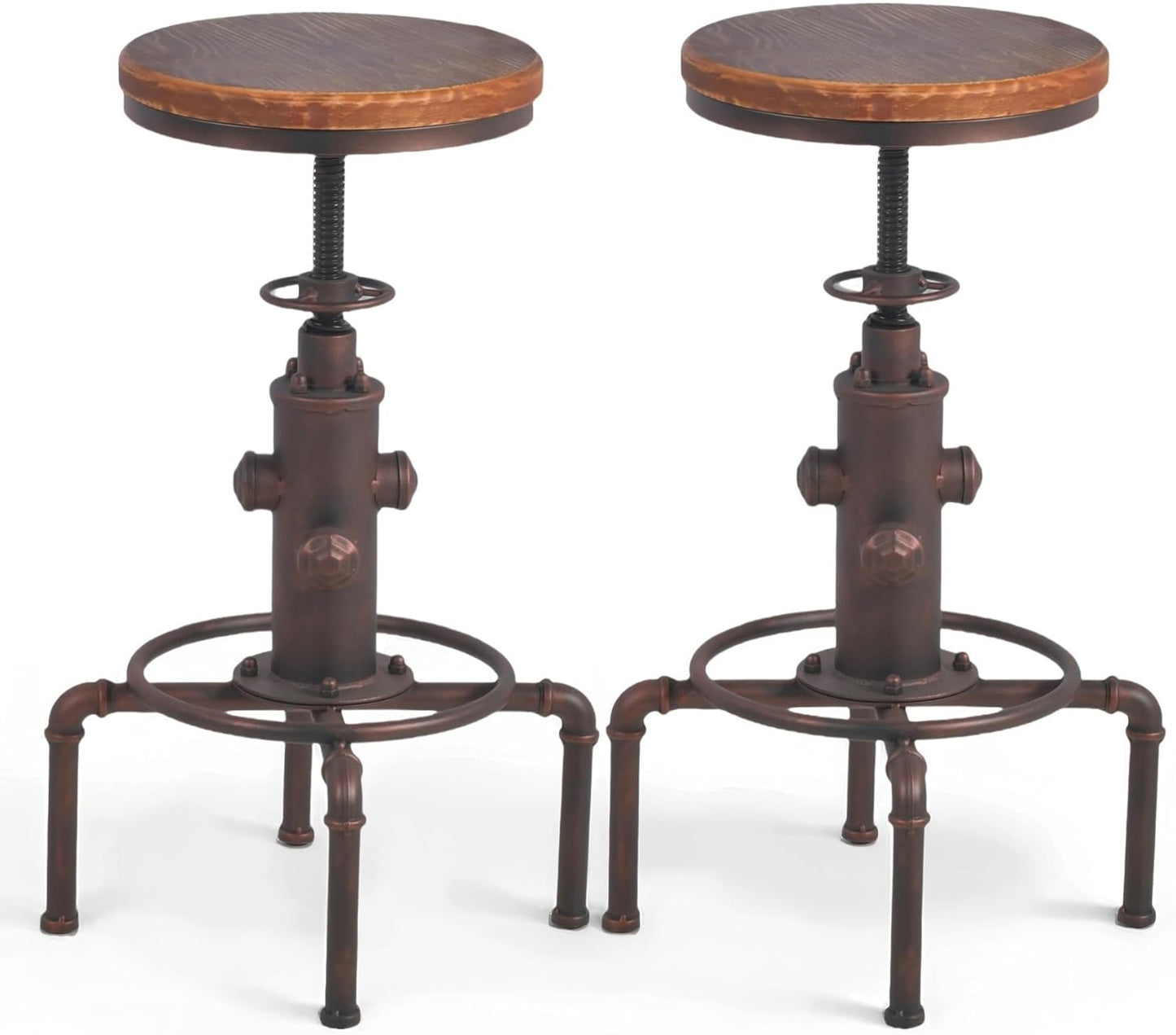 Topower Aged Antique Vintage Industrial Barstool Solid Wood Water Pipe Fire Hydrant Design Cafe Coffee Industrial Bar Stool Set of 2 Antique White