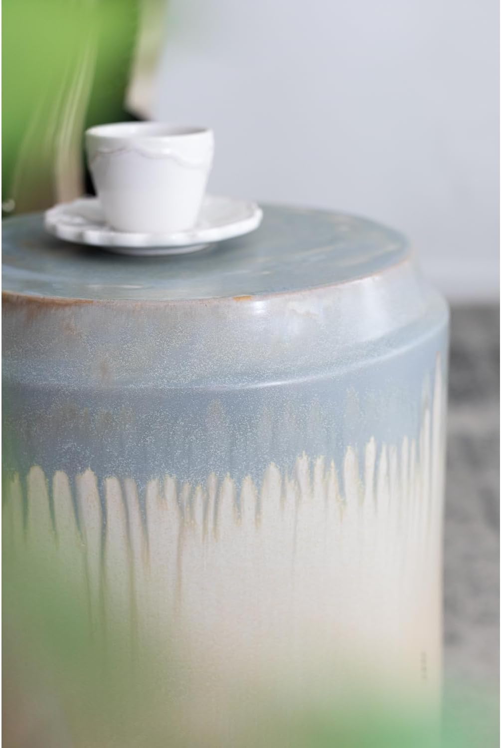 Asian Aesthetics Allure Glaze Ceramic Stool - 13" Dia. x 18" H - Blue/Cream - Decorative Ceramic Stool with Reactive Glaze Finish