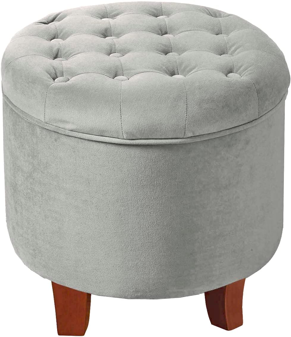 HomePop by Kinfine Fabric Upholstered Round Storage Ottoman - Button Tufted Ottoman with Removable Lid, Teal Woven
