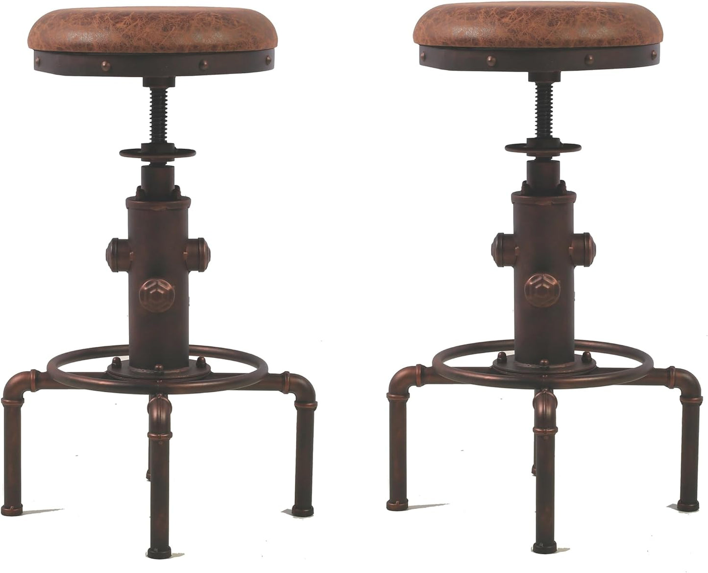 Topower Aged Antique Vintage Industrial Barstool Solid Wood Water Pipe Fire Hydrant Design Cafe Coffee Industrial Bar Stool Set of 2 Antique White