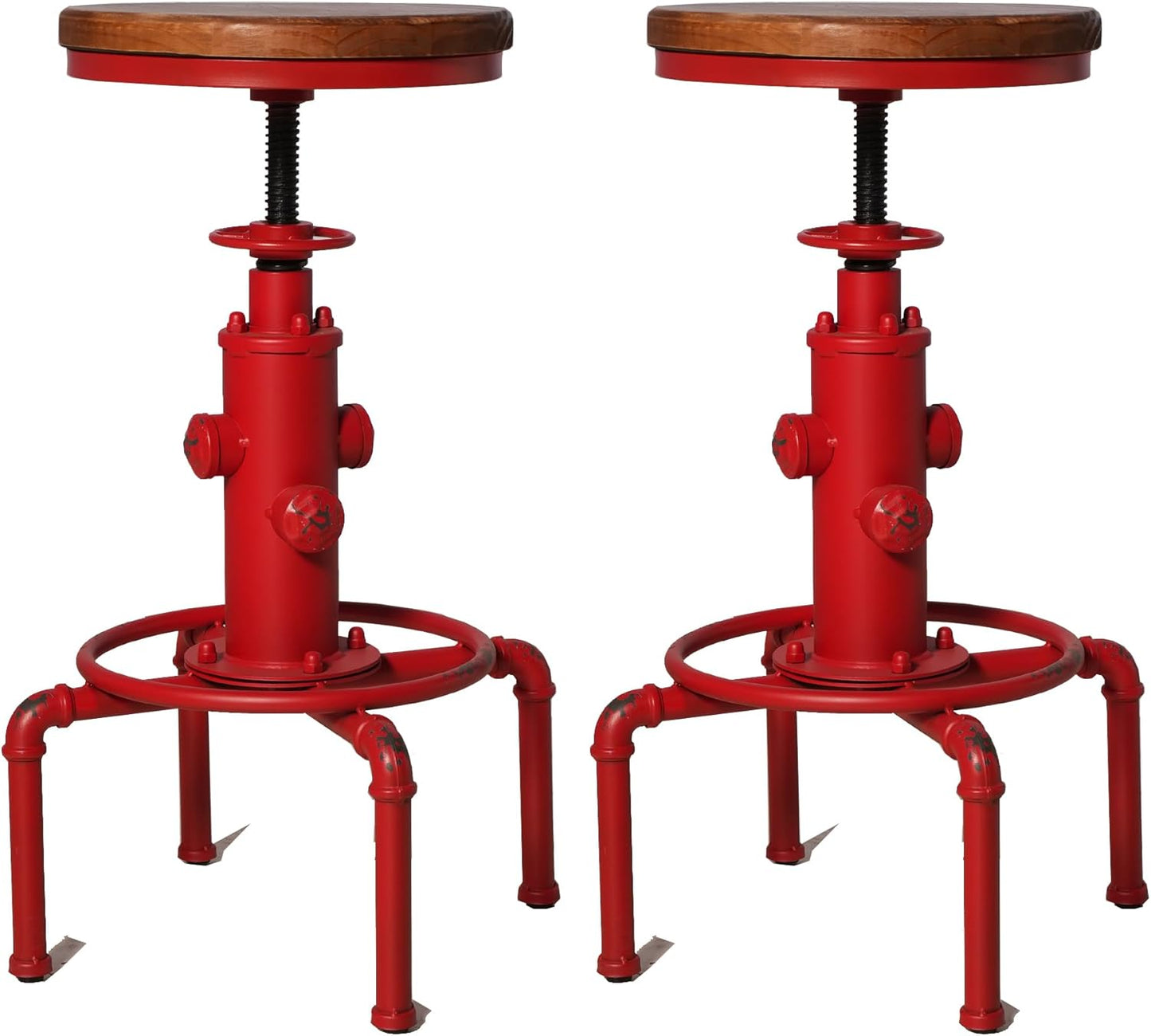 Topower Aged Antique Vintage Industrial Barstool Solid Wood Water Pipe Fire Hydrant Design Cafe Coffee Industrial Bar Stool Set of 2 Antique White