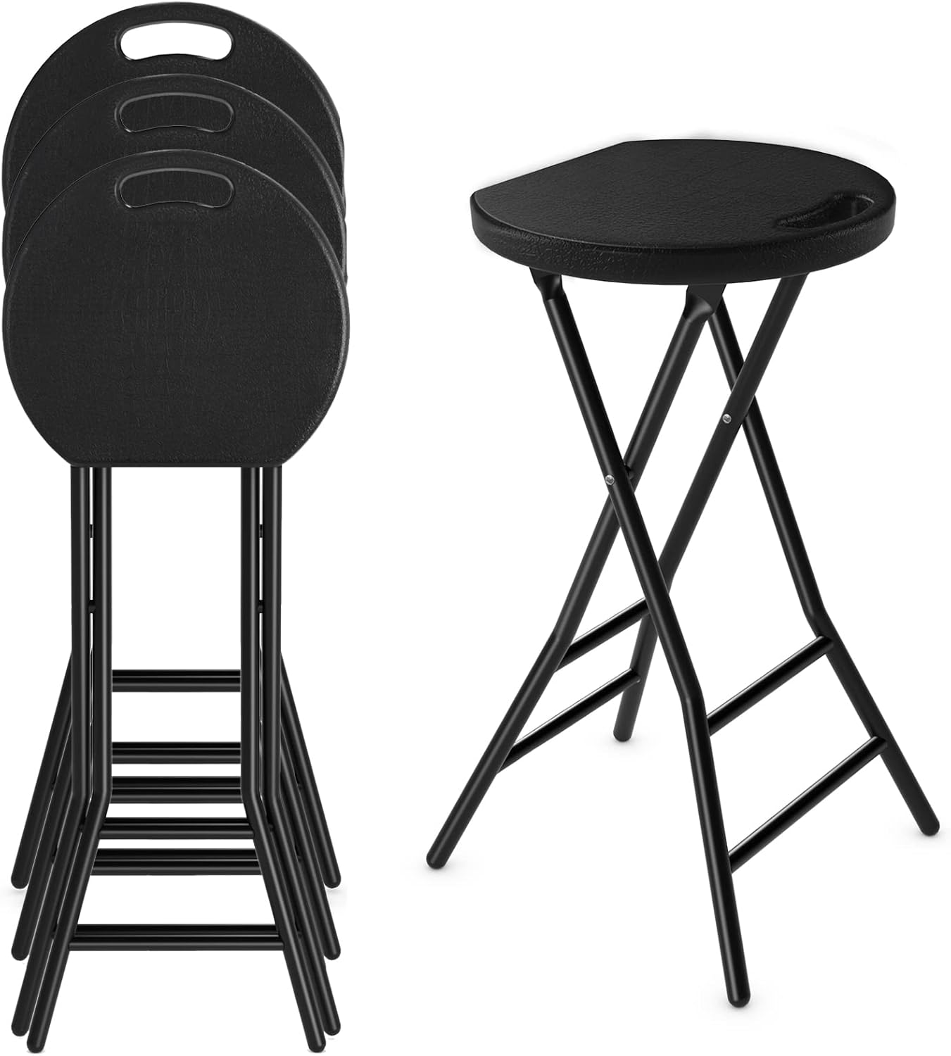 5Rcom Folding Stool, 24 inch Tall Folding Bar Stool with Safety Lock, Metal and Plastic Foldable Stool for Adults with Handle and Steel Frame Legs, 550lbs Capacity, Black