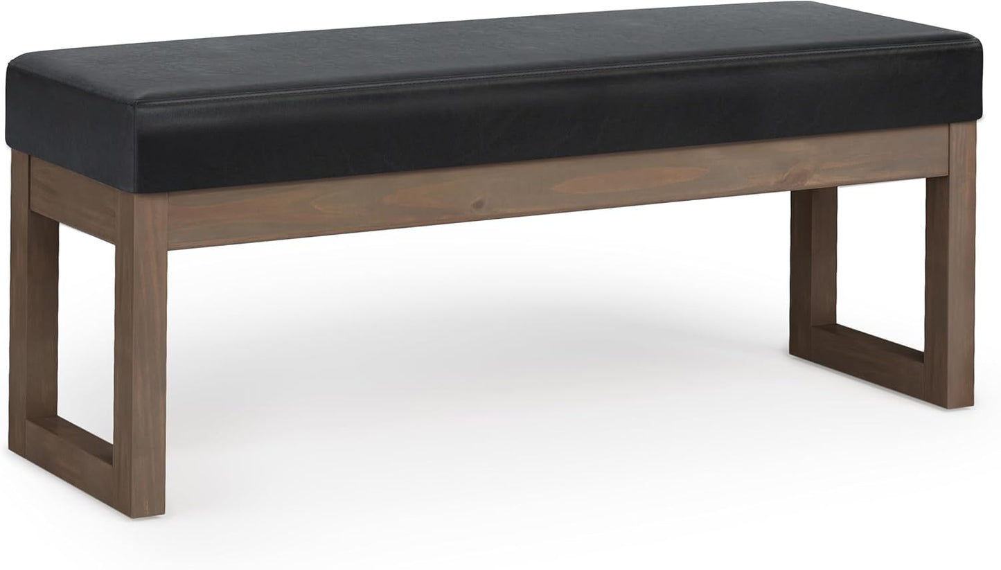SIMPLIHOME Milltown 27 inch Wide Contemporary Rectangle Footstool Ottoman Bench in Grey Linen Look Fabric, Assembled, for the Living Room and Bedroom