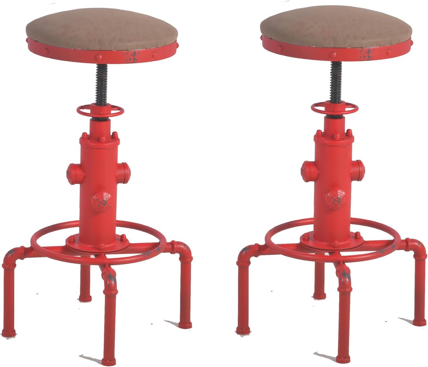 Topower Aged Antique Vintage Industrial Barstool Solid Wood Water Pipe Fire Hydrant Design Cafe Coffee Industrial Bar Stool Set of 2 Antique White
