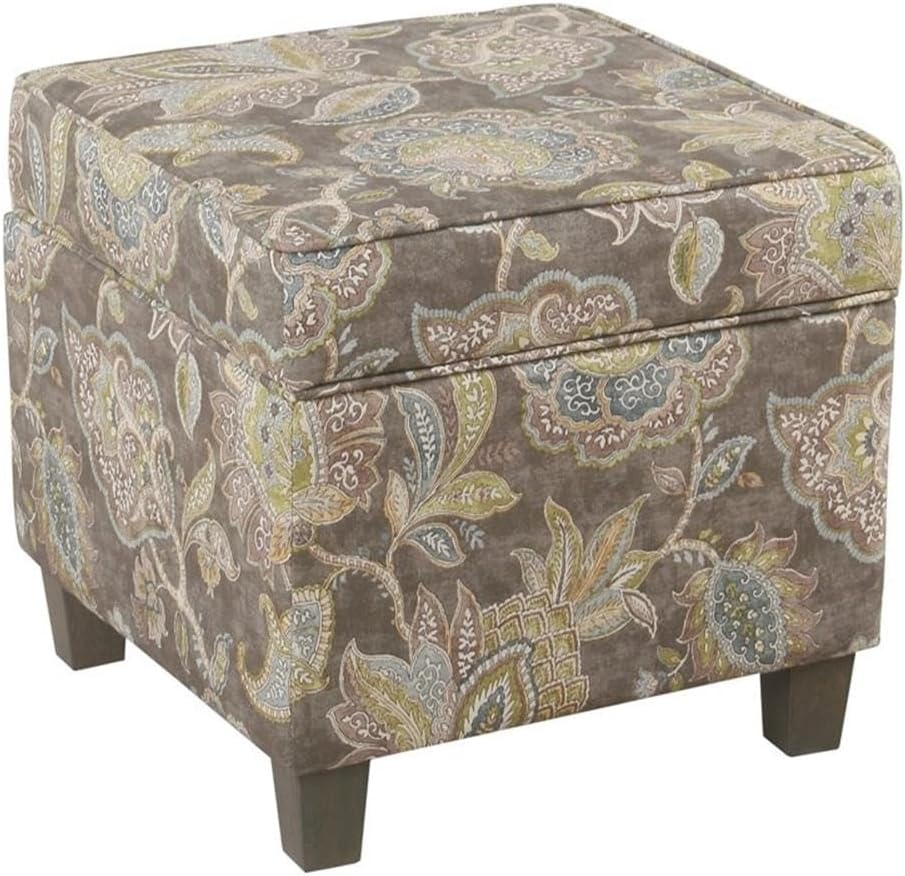 HomePop Leatherette Tufted Square Storage Ottoman with Hinged Lid, Brown Small
