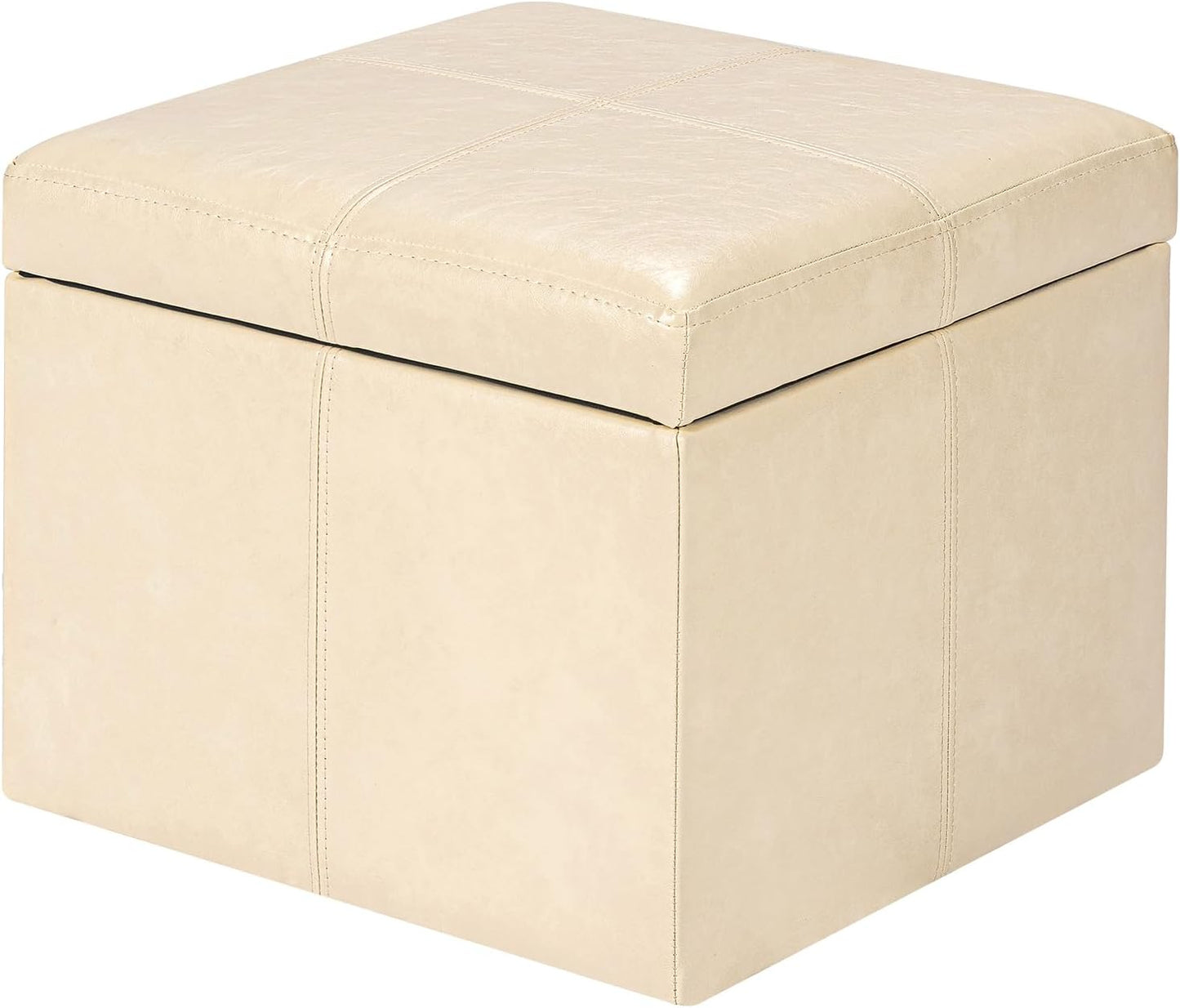 Adeco Storage Ottoman Foot Rest Stool, Leather Ottoman Footstool with Wood Legs and Hinged Lid, 18" Small Foot Stool Bench for Living Room, Bedroom, Black