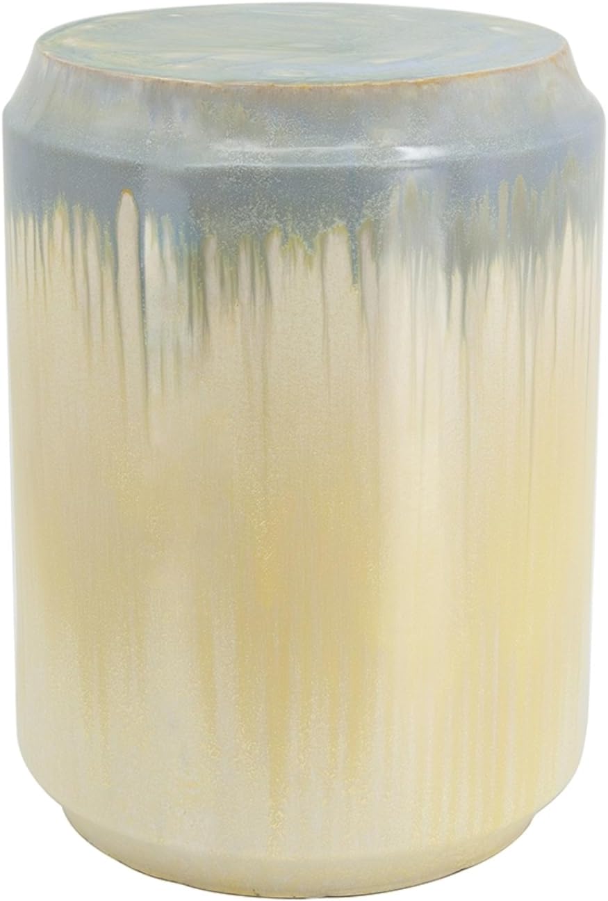 Asian Aesthetics Allure Glaze Ceramic Stool - 13" Dia. x 18" H - Blue/Cream - Decorative Ceramic Stool with Reactive Glaze Finish