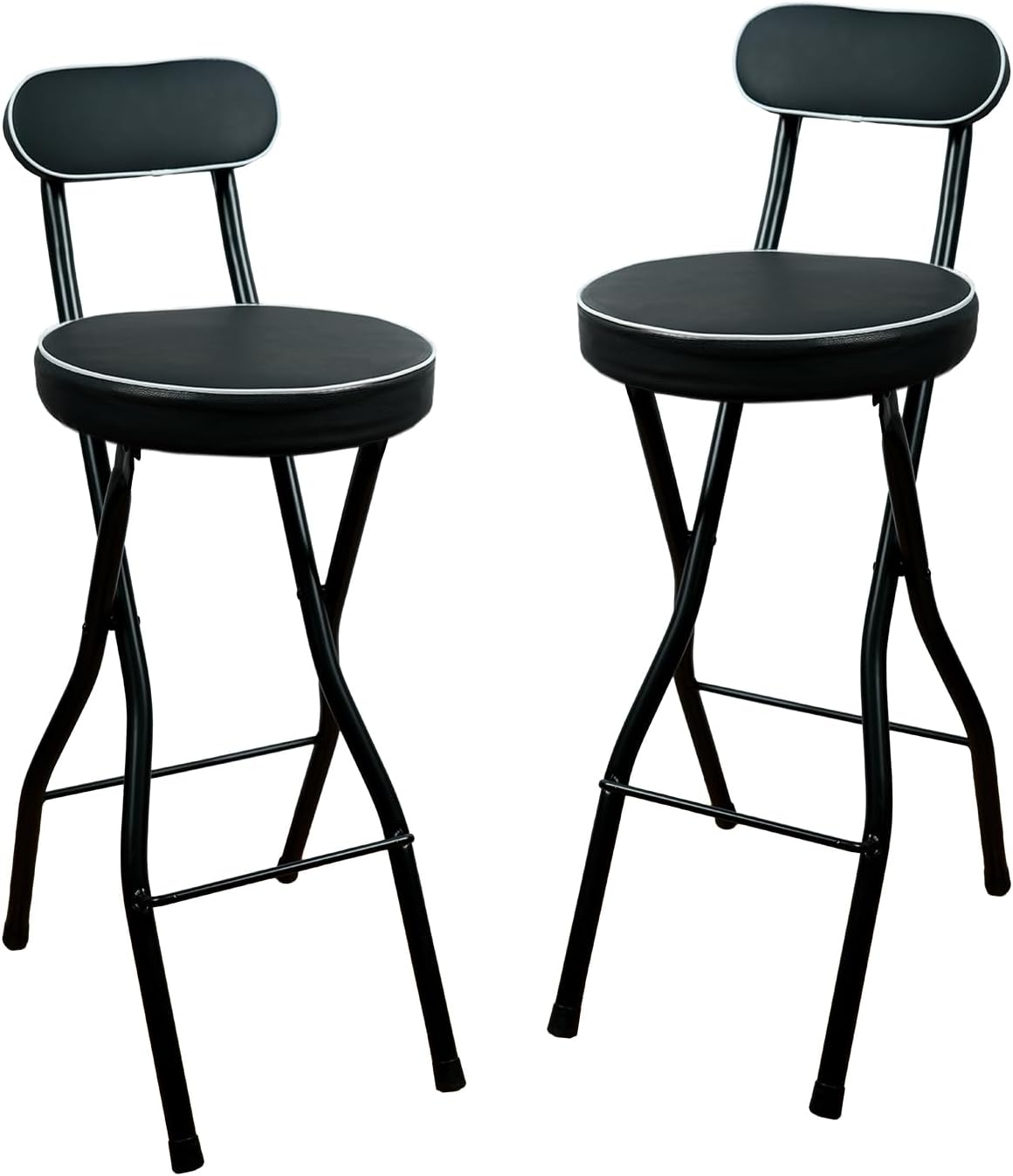 UWEAR 1 PCS Folding Bar Stool with Back, Tall Foldable Stool Leather Padded Portable Stools Counter Height Foldable Stools Chairs Collapsible Stool for Adults Kitchen Island (Black)
