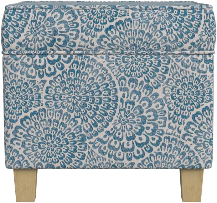 HomePop Leatherette Tufted Square Storage Ottoman with Hinged Lid, Brown Small