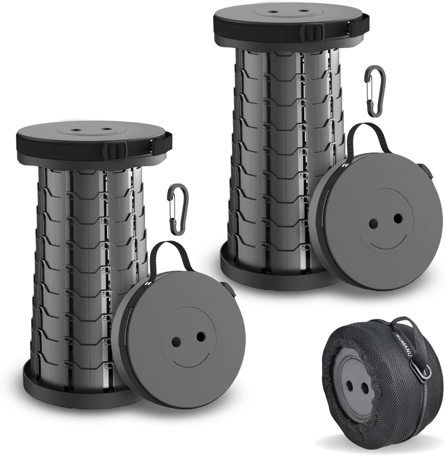 2-Pack 2025 Upgraded Collapsible Stool & Dual Carry Bag + Clips, Max 620lb Portable Folding Stool, Height Adjustable Retractable Telescopic Seat, Travel Chair, Foldable Camping Seat or Footrest