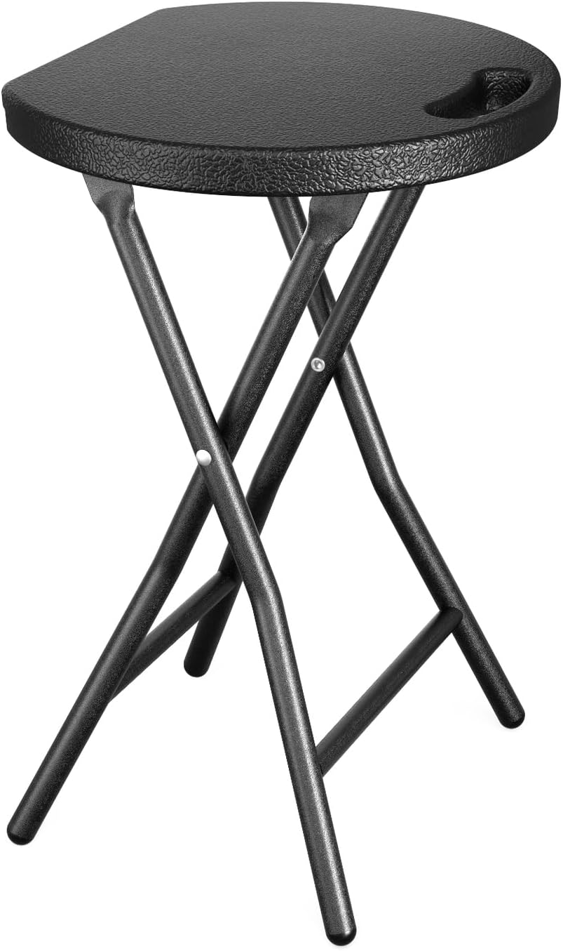 5Rcom Folding Stool, 24 inch Tall Folding Bar Stool with Safety Lock, Metal and Plastic Foldable Stool for Adults with Handle and Steel Frame Legs, 550lbs Capacity, Black