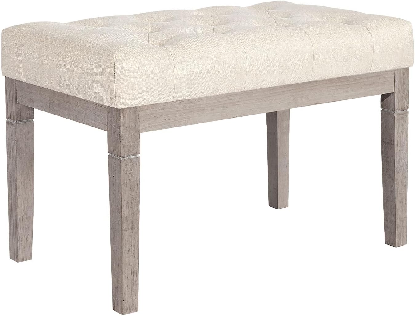 CangLong 27 Inch Wide Rectangle Ottoman Bench Grey Footstool, Linen Look Polyester Fabric for Living Room, Bedroom, Grey