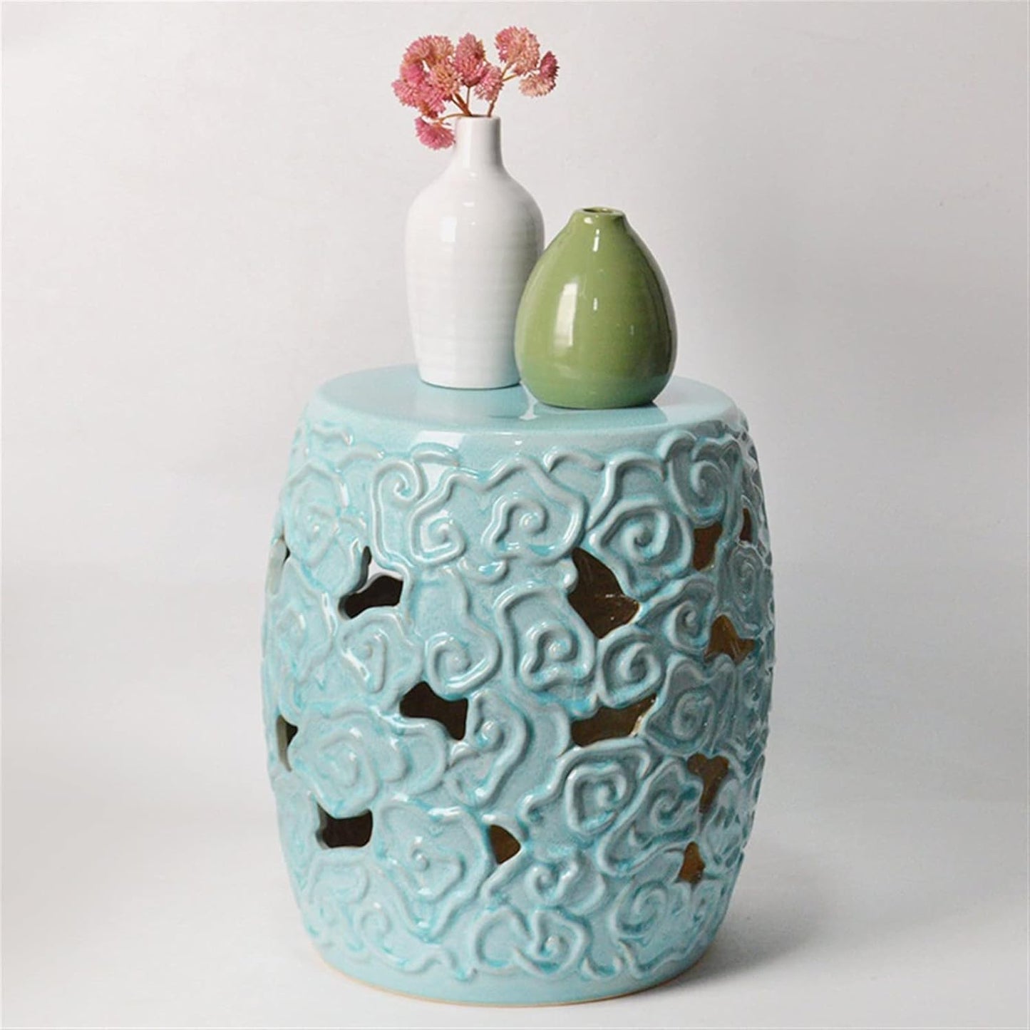 Modern and Simple Ceramic Round Stool, Home Decoration, Antique Drum Stool for Garden Study, for Home Decoration(Kiln Change Sky Blue)