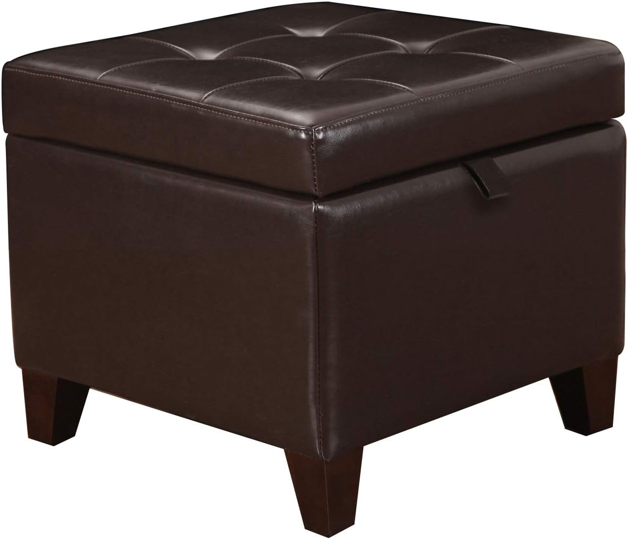 Adeco Storage Ottoman Foot Rest Stool, Leather Ottoman Footstool with Wood Legs and Hinged Lid, 18" Small Foot Stool Bench for Living Room, Bedroom, Black
