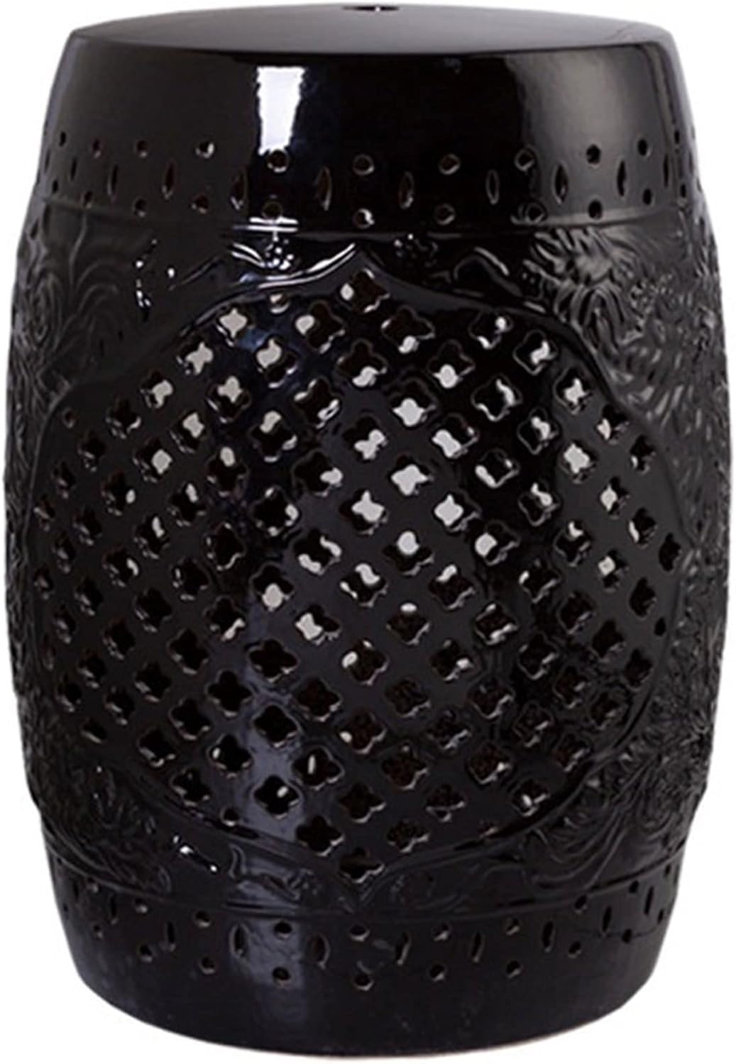 Drum Stool,Garden Stool, Decorative Ceramic Garden Stool with Glazed Hollowed Out Living Room Side Table for Changing Shoes, Suitable for Living Room, Balcony, Garden, Etc.(Gold)