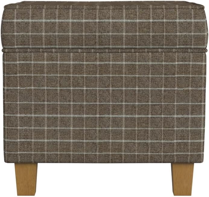 HomePop Leatherette Tufted Square Storage Ottoman with Hinged Lid, Brown Small