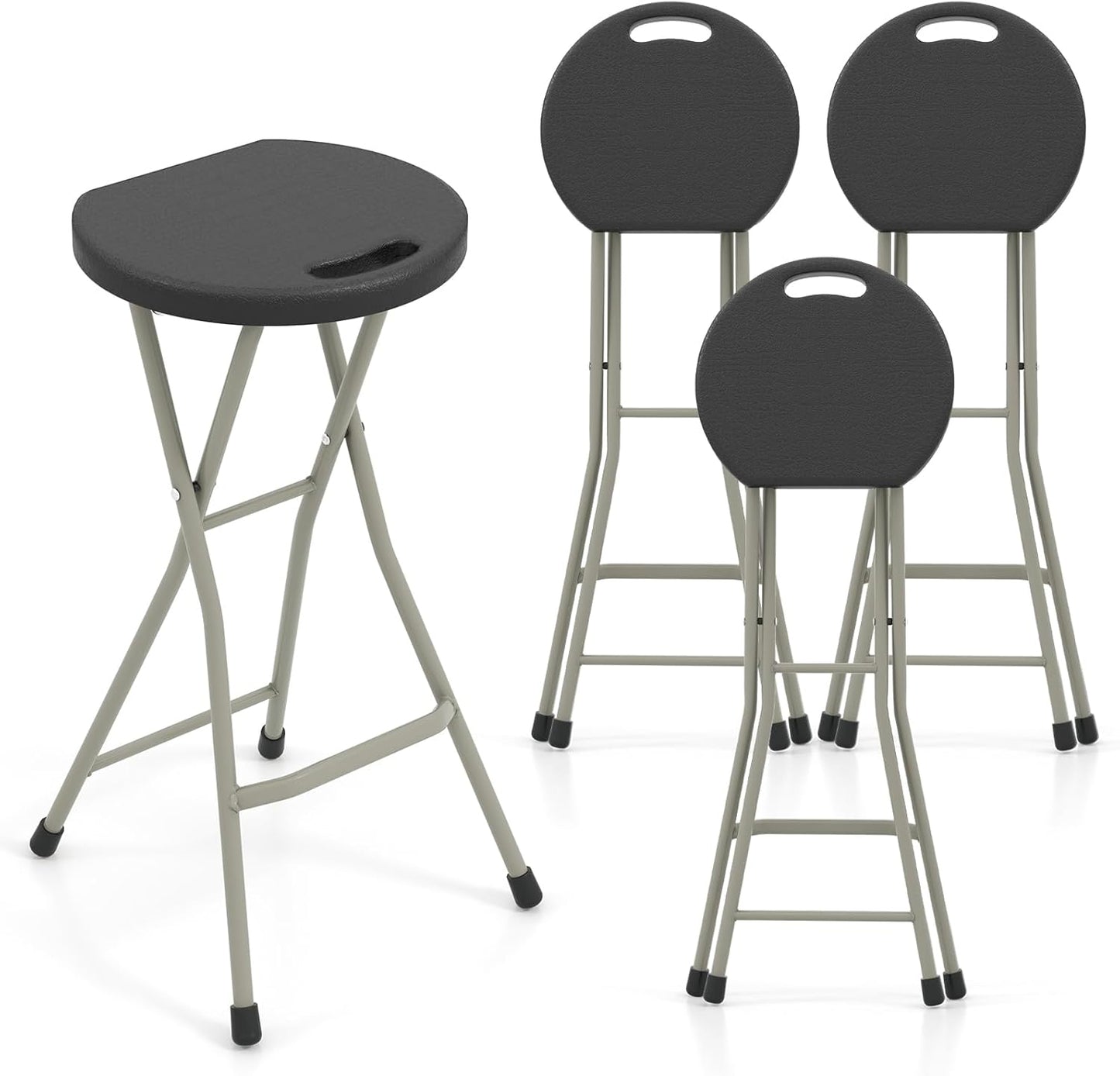 GYMAX Folding Stool, 28in Portable Collapsible Bar Stool with Handle & Steel Frame, 330lbs Sturdy Foldable Lightweight Metal Chair for Outdoor/Indoor Kitchen Home Bar, Assembly Free (Set of 1, 28inch)