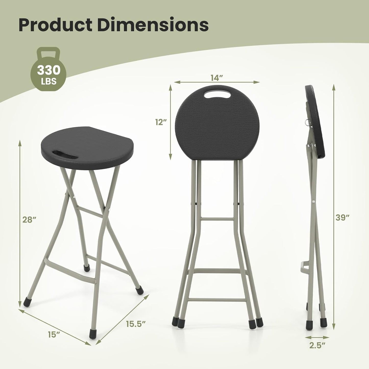 GYMAX Folding Stool, 28in Portable Collapsible Bar Stool with Handle & Steel Frame, 330lbs Sturdy Foldable Lightweight Metal Chair for Outdoor/Indoor Kitchen Home Bar, Assembly Free (Set of 1, 28inch)