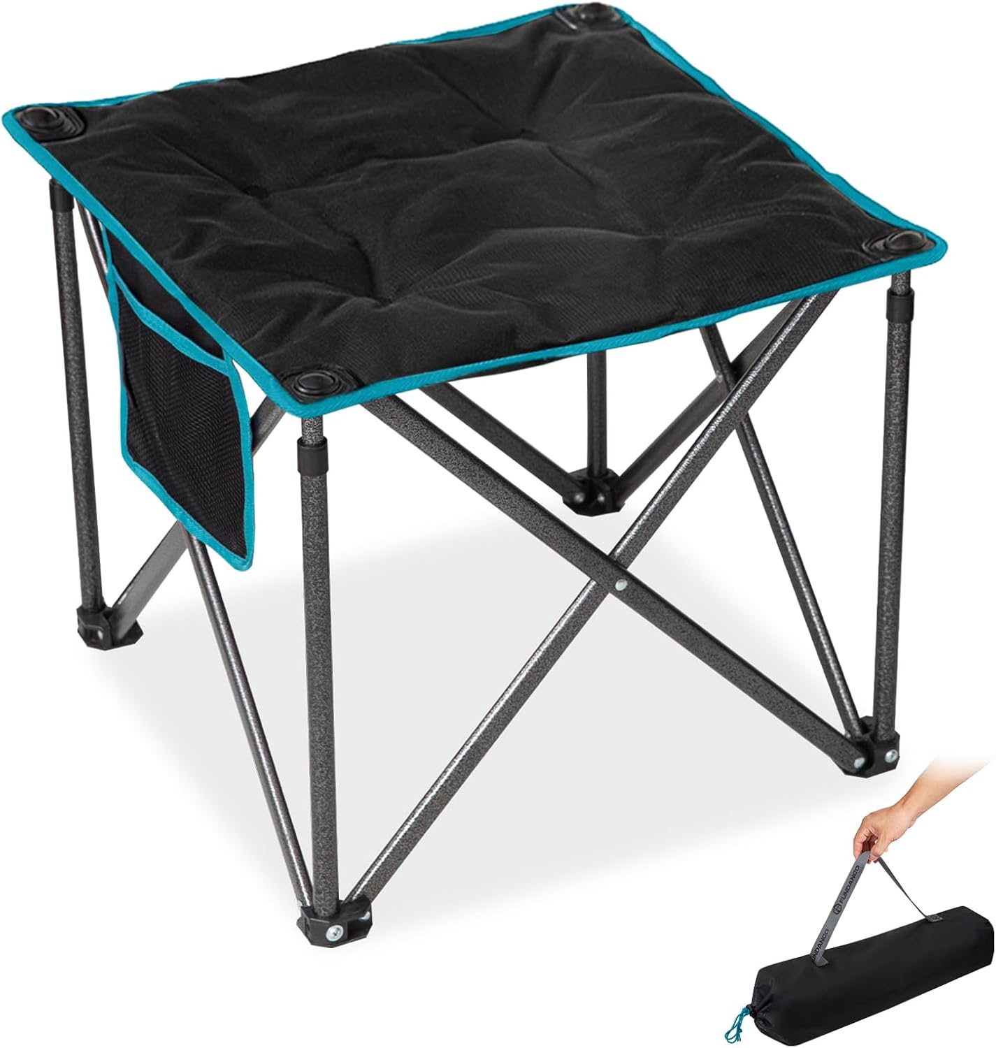 FUNDANGO Folding Camping Stool, 18.1 Inch Oversized Foot Rest 400 Lbs Heavy Duty Portable Padded Stools Seat Anti-Slip Foots & Carry Strap for Fishing Outdoor Lawn Travel (Blue)