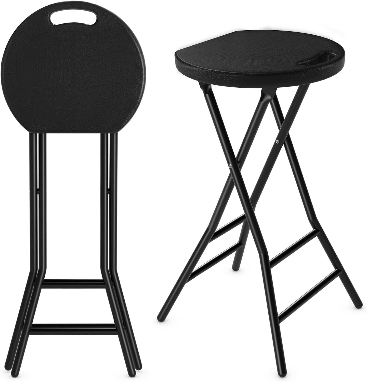 5Rcom Folding Stool, 24 inch Tall Folding Bar Stool with Safety Lock, Metal and Plastic Foldable Stool for Adults with Handle and Steel Frame Legs, 550lbs Capacity, Black