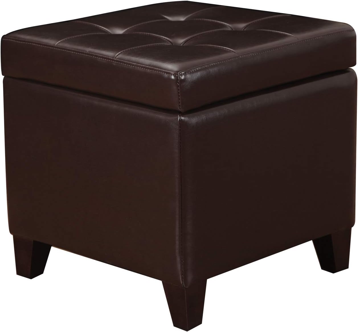 Adeco Storage Ottoman Foot Rest Stool, Leather Ottoman Footstool with Wood Legs and Hinged Lid, 18" Small Foot Stool Bench for Living Room, Bedroom, Black