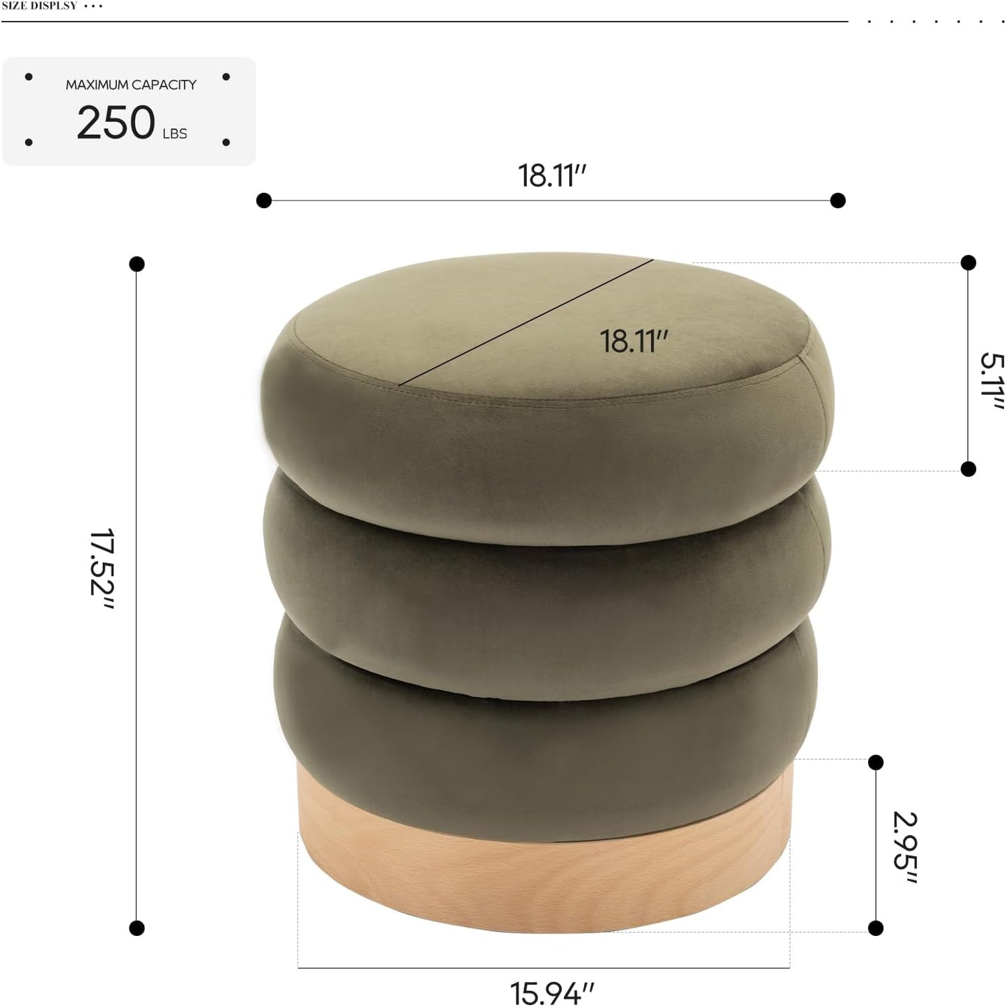 COLAMY Velvet Ottoman Footstool, Tufted Modern Foot Rest Stool with Wood Base for Living Room, Bedroom, Desk, Round Versatile Side End Table, Pouf, Makeup Seat, Green