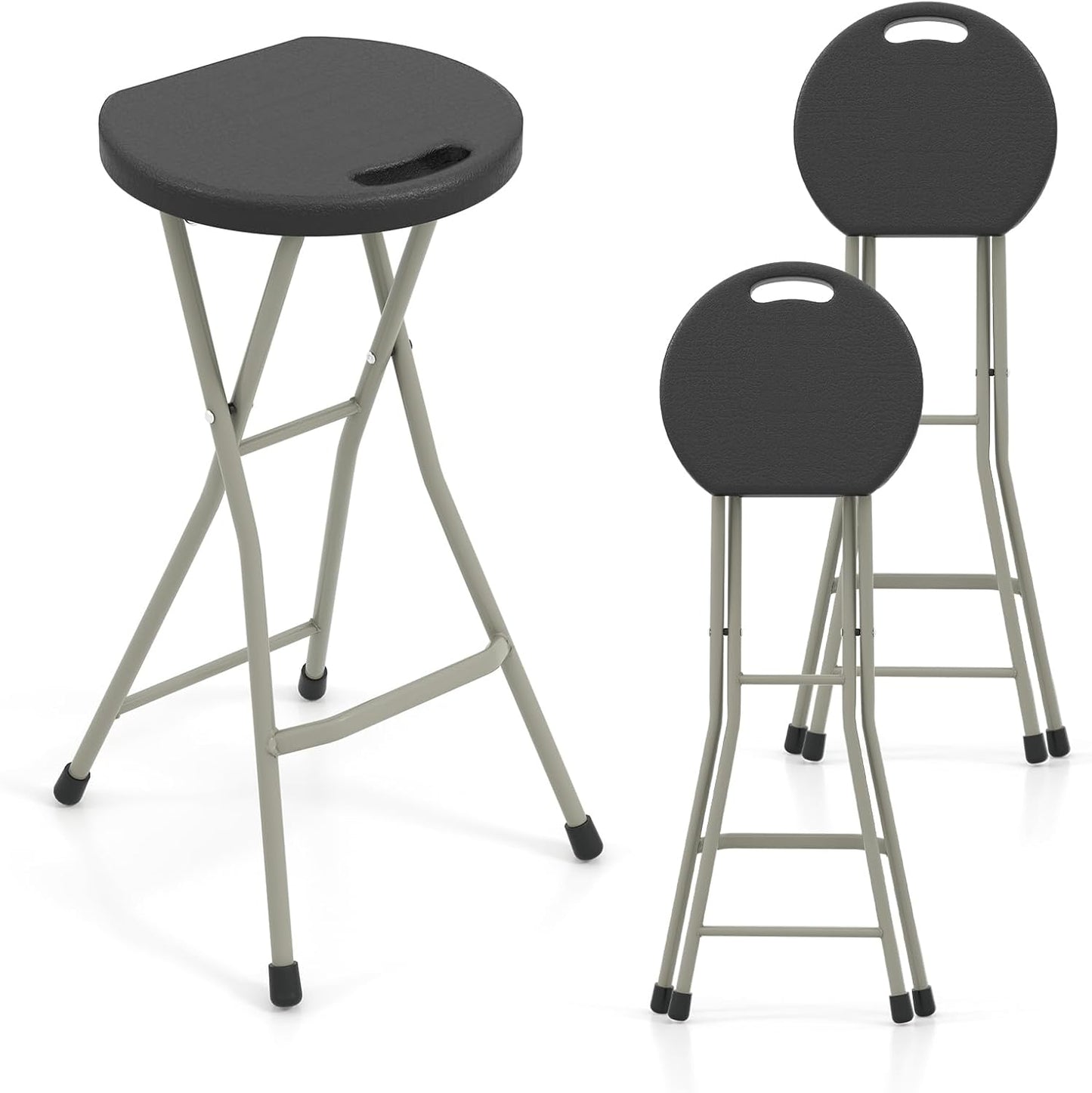 GYMAX Folding Stool, 28in Portable Collapsible Bar Stool with Handle & Steel Frame, 330lbs Sturdy Foldable Lightweight Metal Chair for Outdoor/Indoor Kitchen Home Bar, Assembly Free (Set of 1, 28inch)