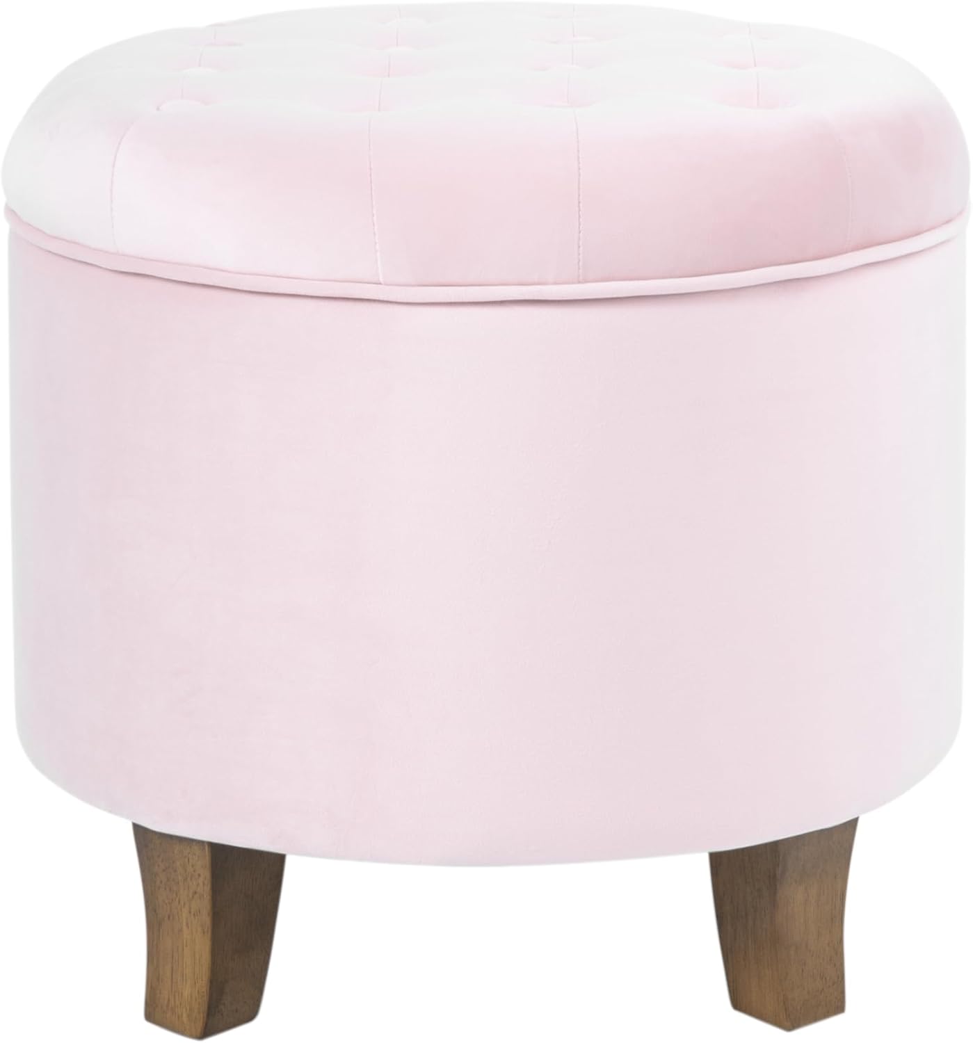 HomePop by Kinfine Fabric Upholstered Round Storage Ottoman - Button Tufted Ottoman with Removable Lid, Teal Woven