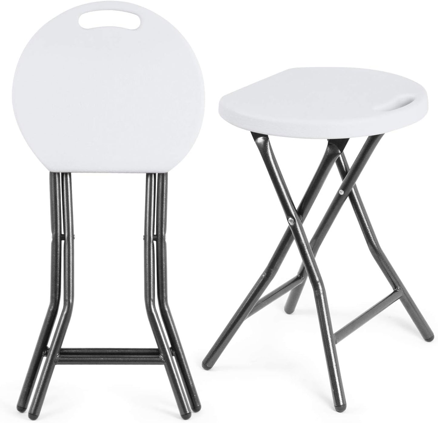 5Rcom Folding Stool, 24 inch Tall Folding Bar Stool with Safety Lock, Metal and Plastic Foldable Stool for Adults with Handle and Steel Frame Legs, 550lbs Capacity, Black