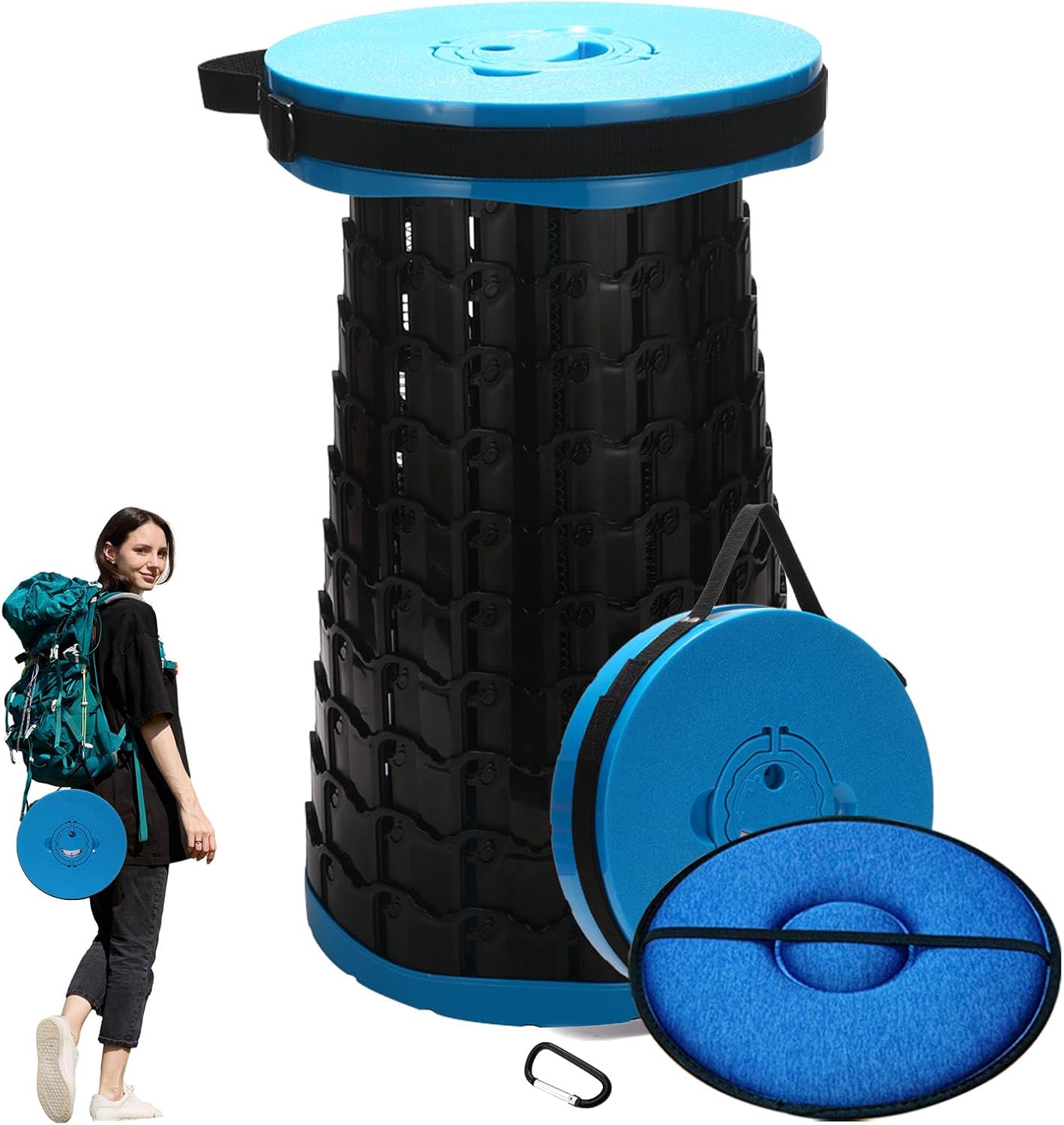 19.7” Heavy Duty Collapsible Stool with Cushion - Portable, Foldable Camping Stool for Adults, Max Capacity 1000lbs