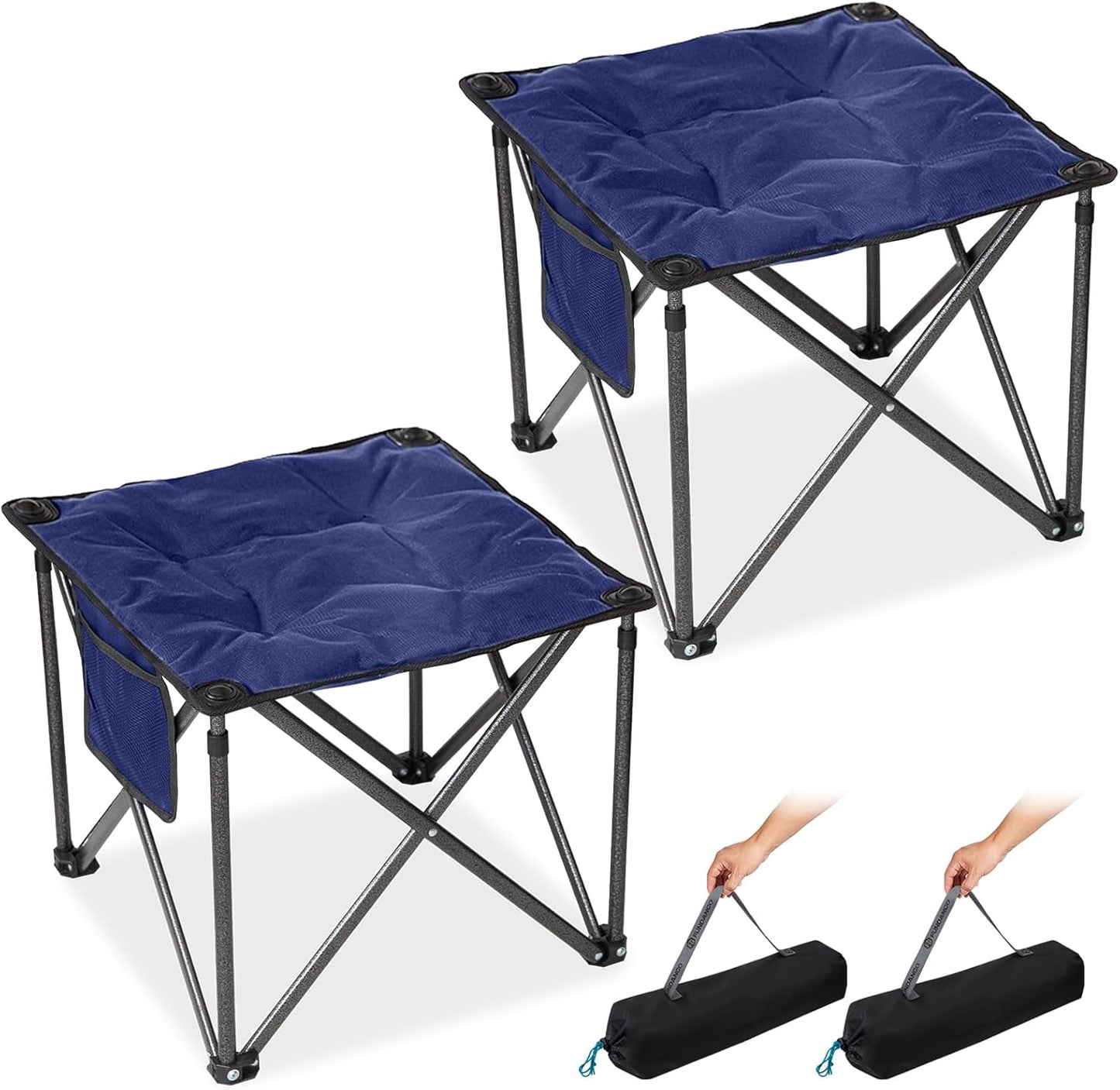 FUNDANGO Folding Camping Stool, 18.1 Inch Oversized Foot Rest 400 Lbs Heavy Duty Portable Padded Stools Seat Anti-Slip Foots & Carry Strap for Fishing Outdoor Lawn Travel (Blue)