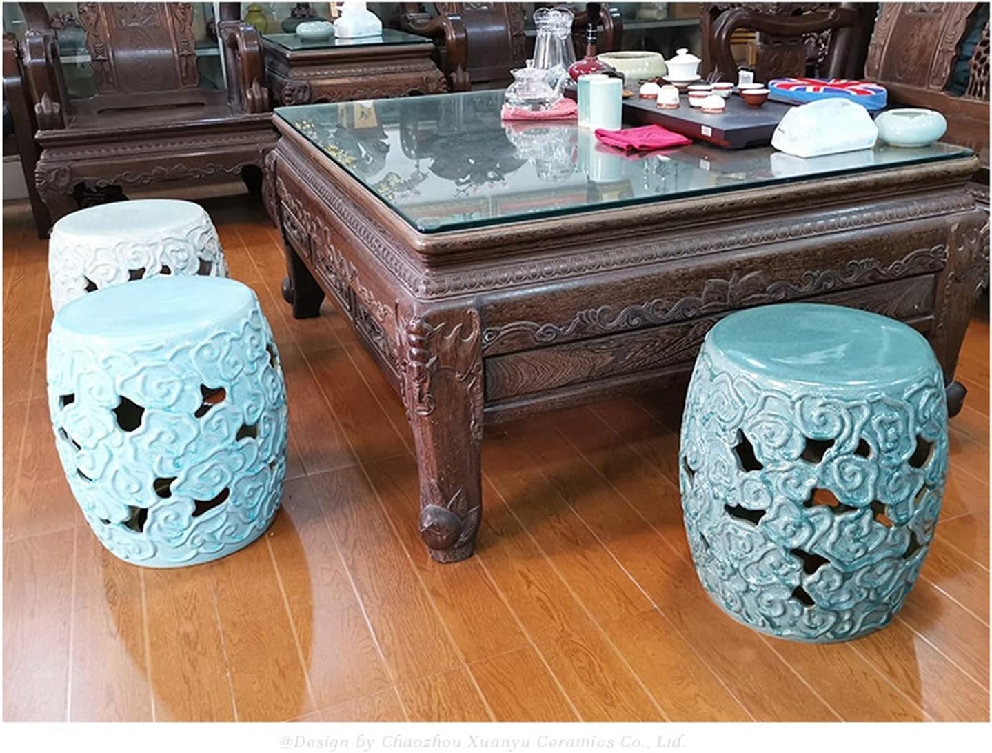 Modern and Simple Ceramic Round Stool, Home Decoration, Antique Drum Stool for Garden Study, for Home Decoration(Kiln Change Sky Blue)