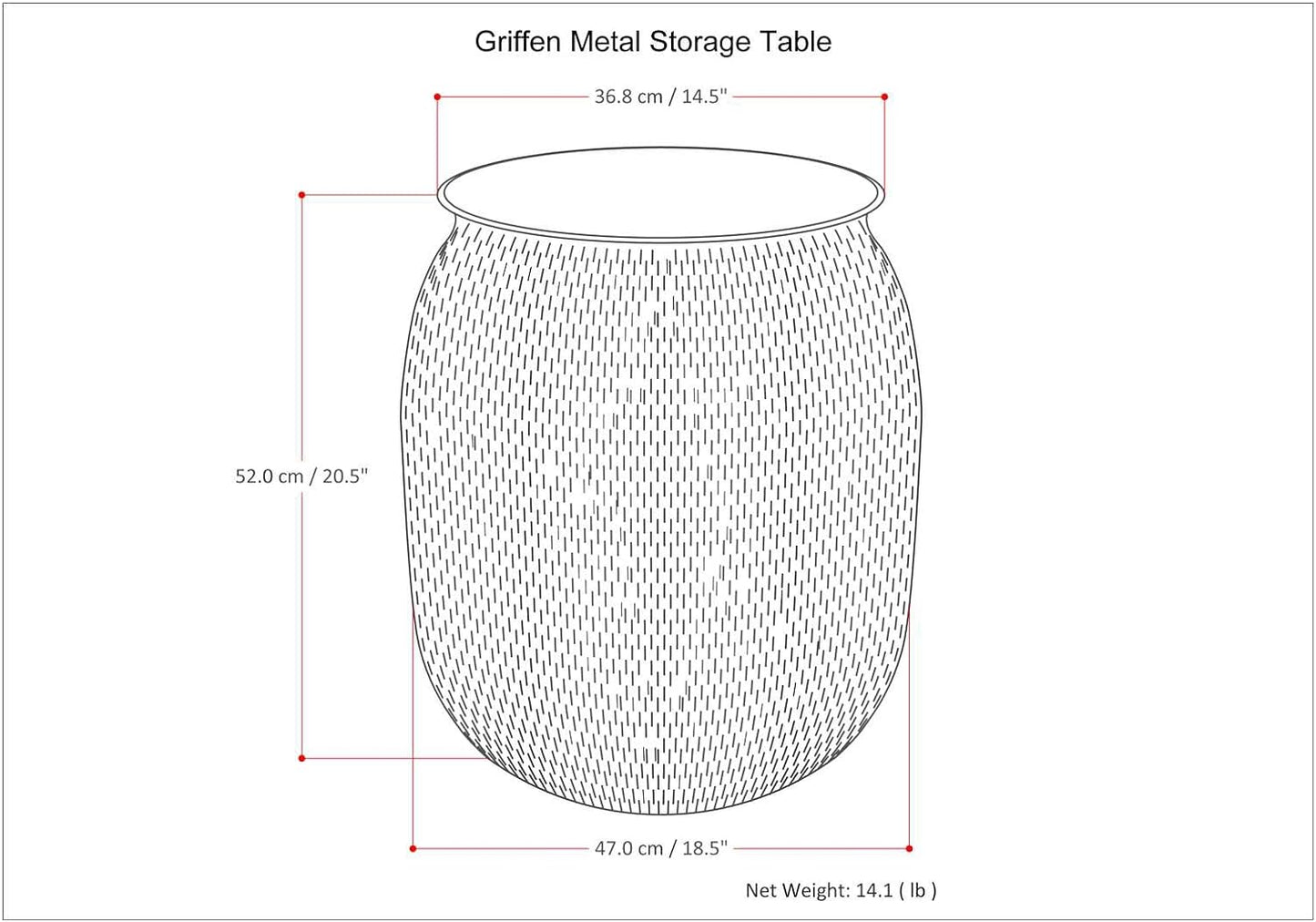 SIMPLIHOME Griffen Industrial 19 Inch Wide Metal Storage Accent Side Table in Antique Silver, Fully Assembled, For the Living Room and Bedroom
