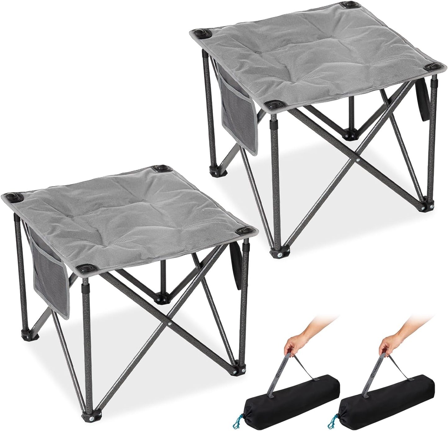 FUNDANGO Folding Camping Stool, 18.1 Inch Oversized Foot Rest 400 Lbs Heavy Duty Portable Padded Stools Seat Anti-Slip Foots & Carry Strap for Fishing Outdoor Lawn Travel (Blue)